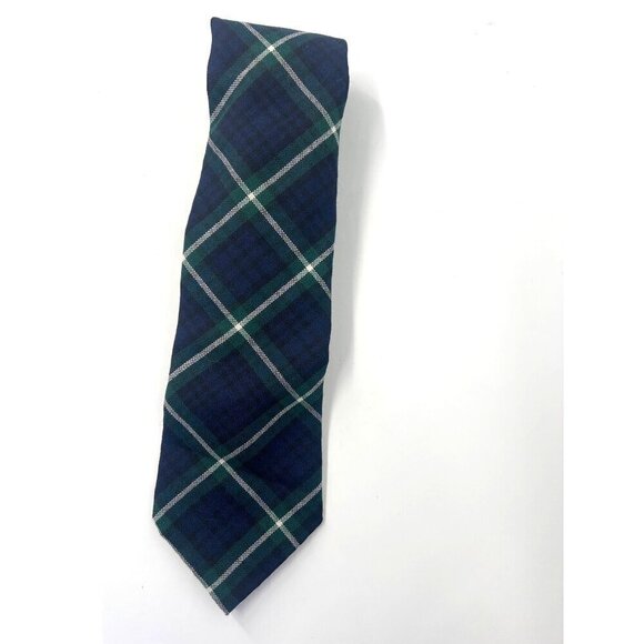 Highlander Collection by Lockcarbon Mens 100% Wool Necktie Plaid Blue Green - Picture 1 of 3
